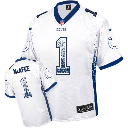 Men's Limited Pat McAfee Nike Jersey White - #1 Drift Fashion NFL Indianapolis Colts